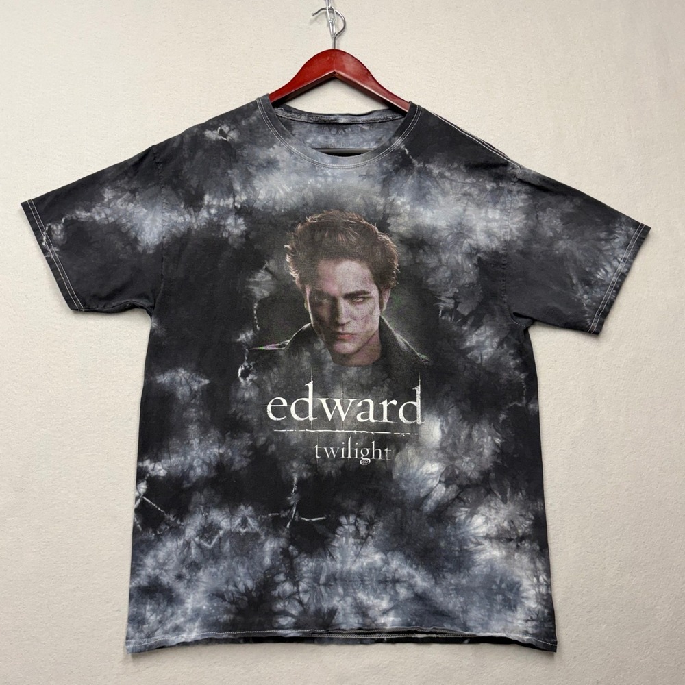 Twilight Graphic T-Shirt Mens L Black Edward Cullen Robert Pattinson Tie Dye Y2K
